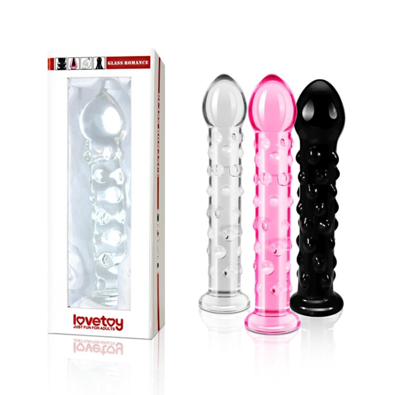 Szklane dildo z wypustkami w kolorze różowym 17cm